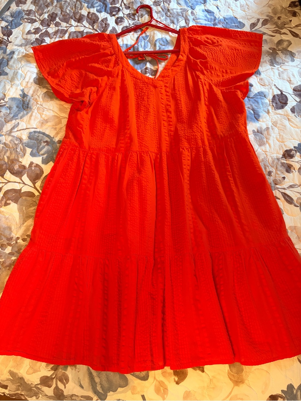 Sonoma V‑Neck Red Tiered Flutter Sleeve Casual Dress